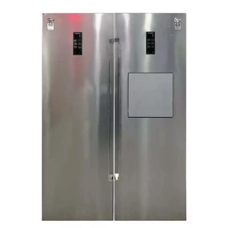 یخچال و فریزر ((هوم بار)) استیل خش دار عرض هر کدام 70 مدل روسو-ROSSO  کلور (کمپرسور اینورتر)(V02)